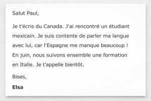 message d'elsa depuis le canada