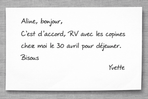 note manuscrite de yvette
