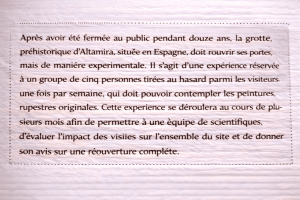 réouverture expérimentale de la grotte altamira